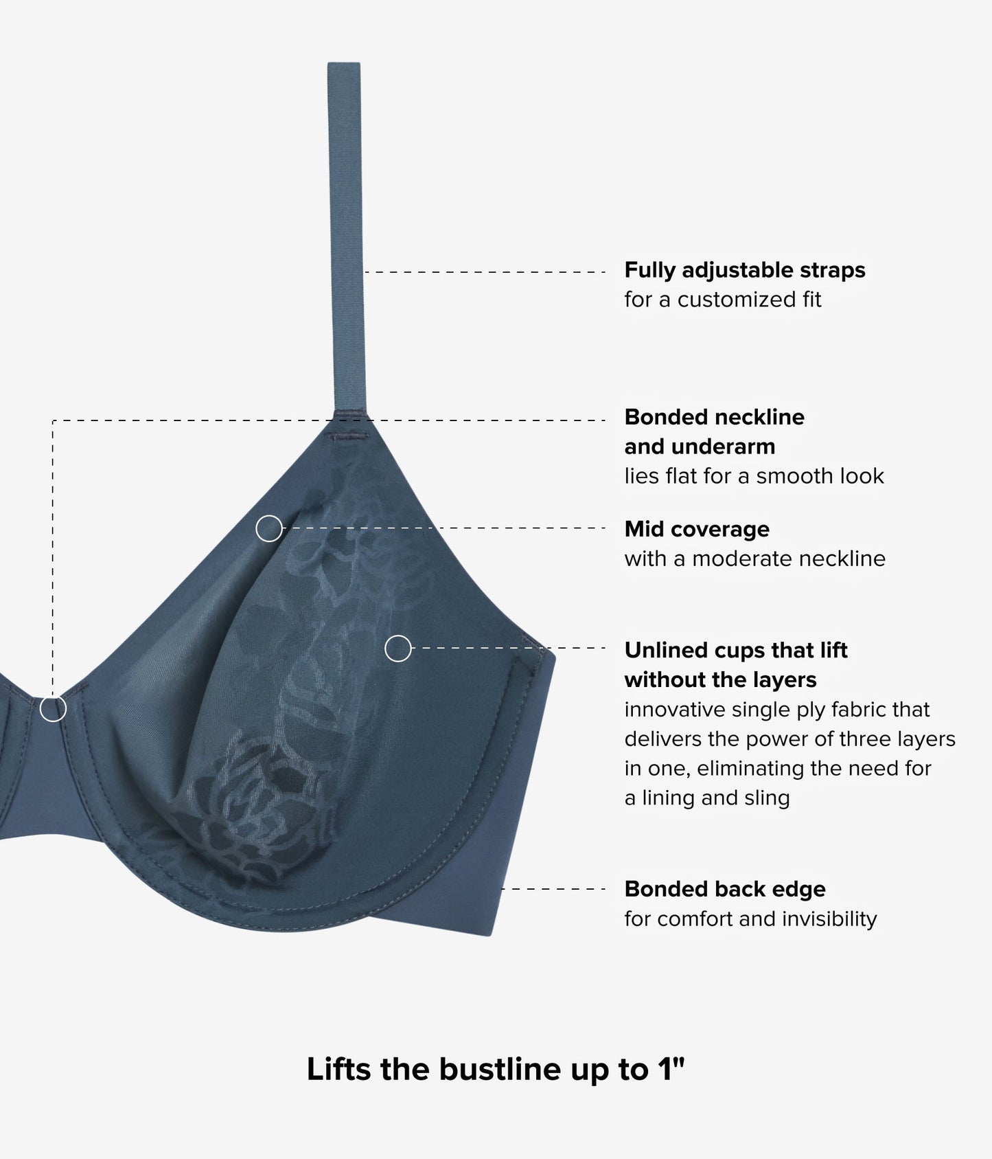 Wacoal Confidence Boost™ Underwire Bra - Dark Slate
