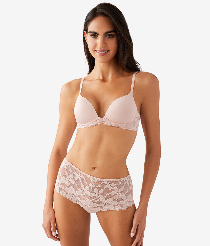 Wacoal Feeling Famous Wire Free Push Up Bra - Rose Smoke/White