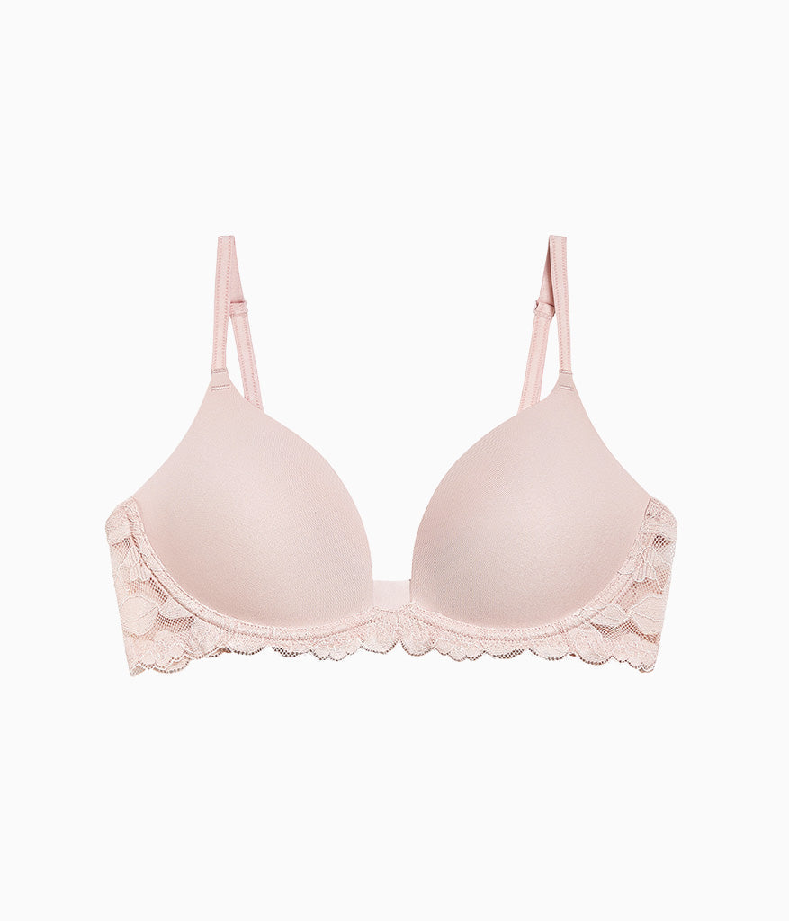 Wacoal Feeling Famous Wire Free Push Up Bra - Rose Smoke/White