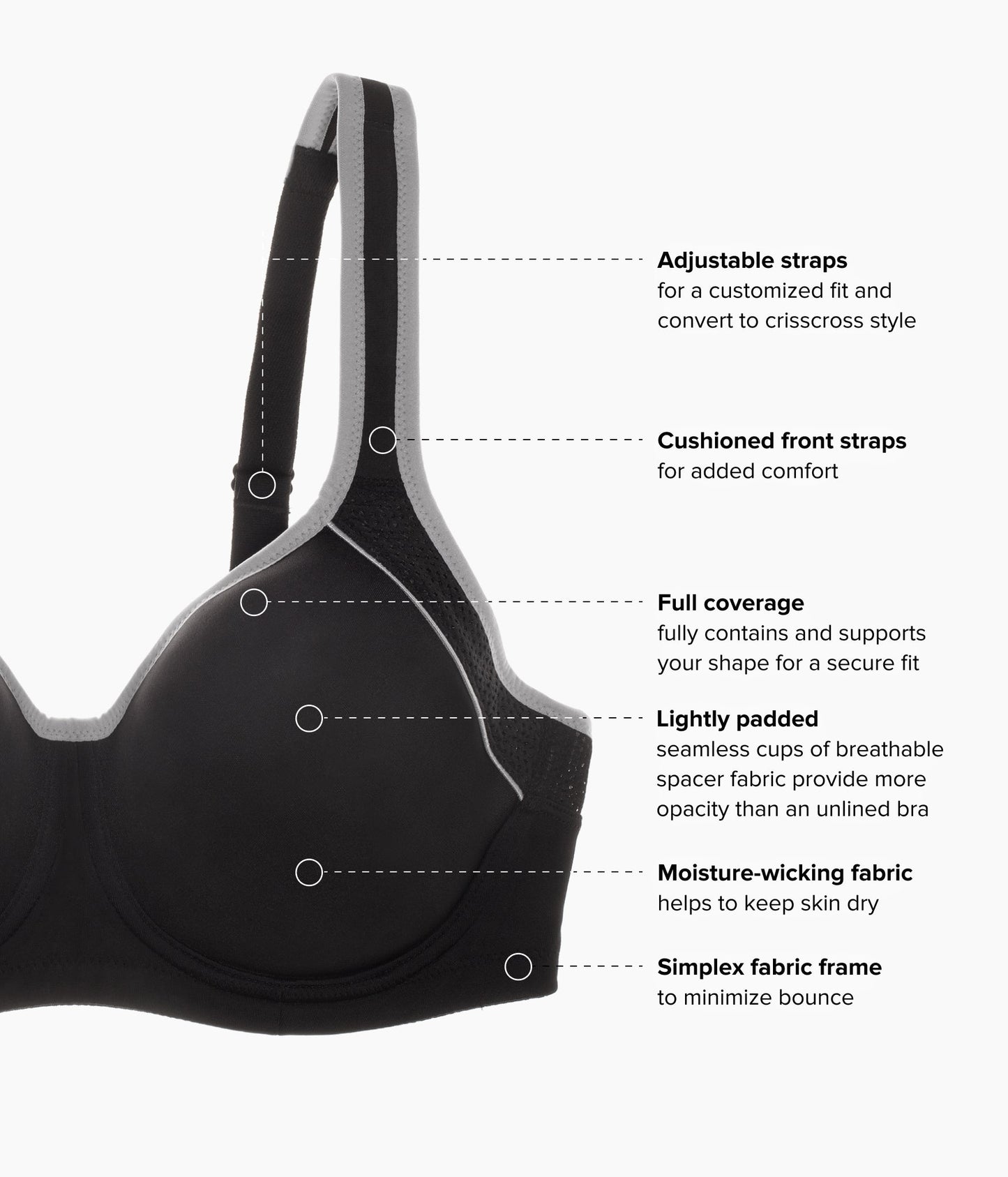Wacoal Lindsey Sport Contour Underwire Bra - Black/Lilac Gray