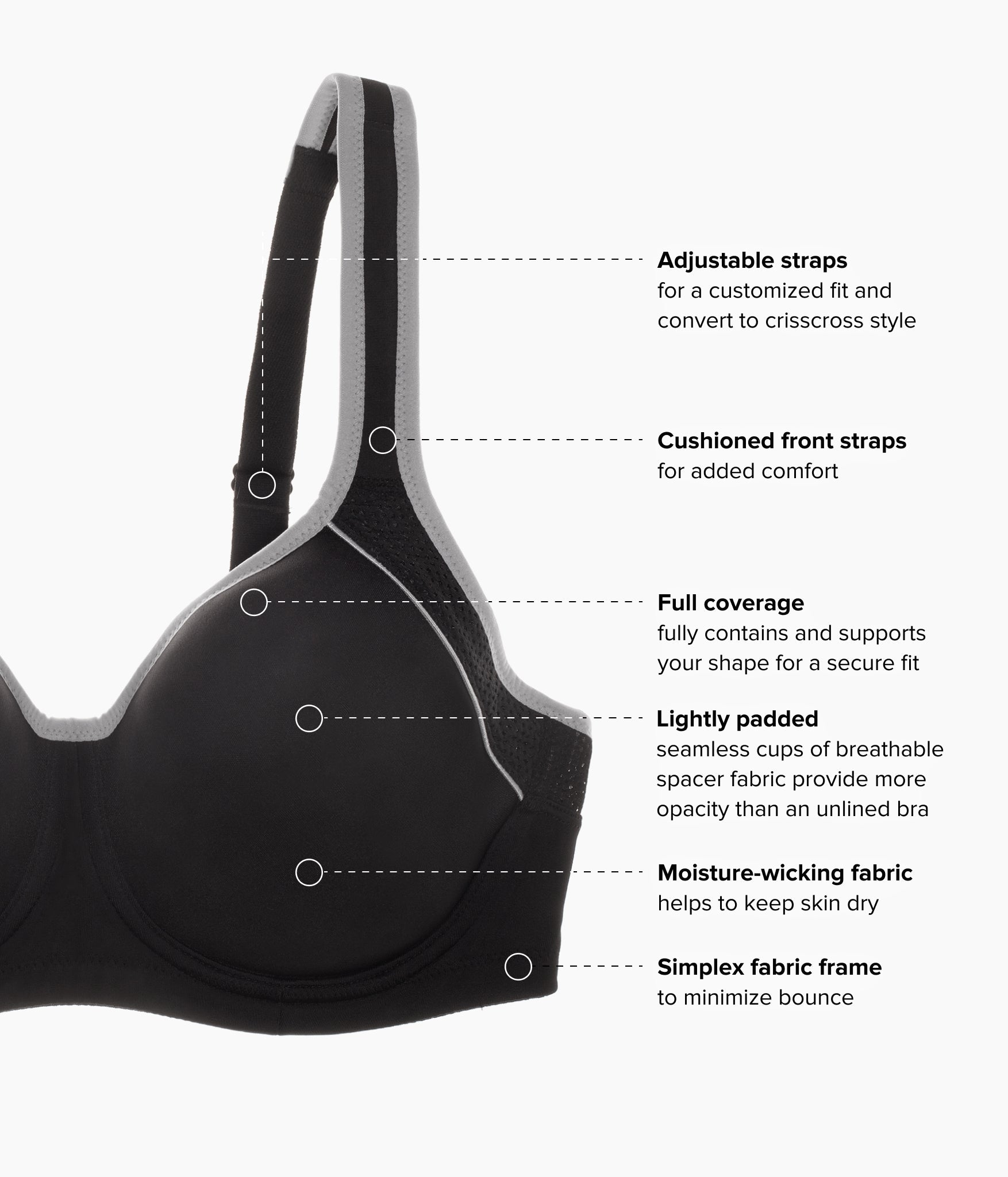 Wacoal Lindsey Sport Contour Underwire Bra - Black/Lilac Gray