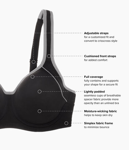 Wacoal Lindsey Sport Contour Underwire Bra - Black/Lilac Gray