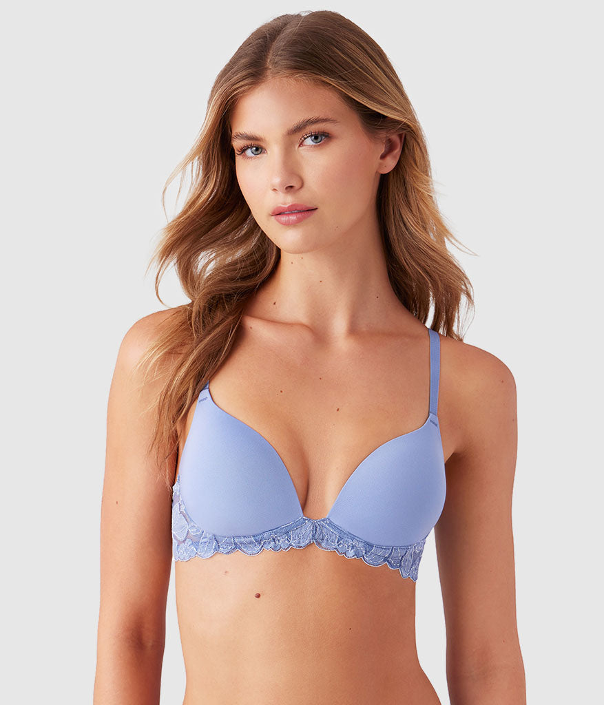 Wacoal Feeling Famous Wire Free Push Up Bra - Country Blue/Bright White