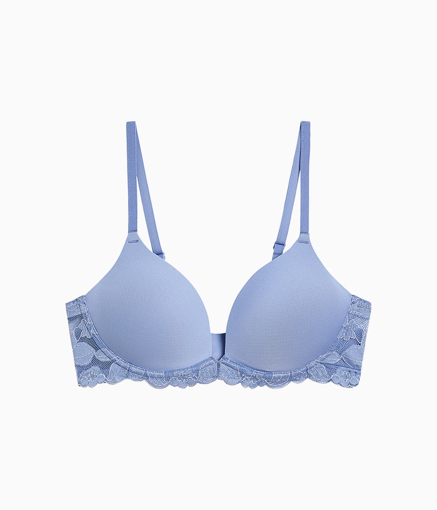 Wacoal Feeling Famous Wire Free Push Up Bra - Country Blue/Bright White