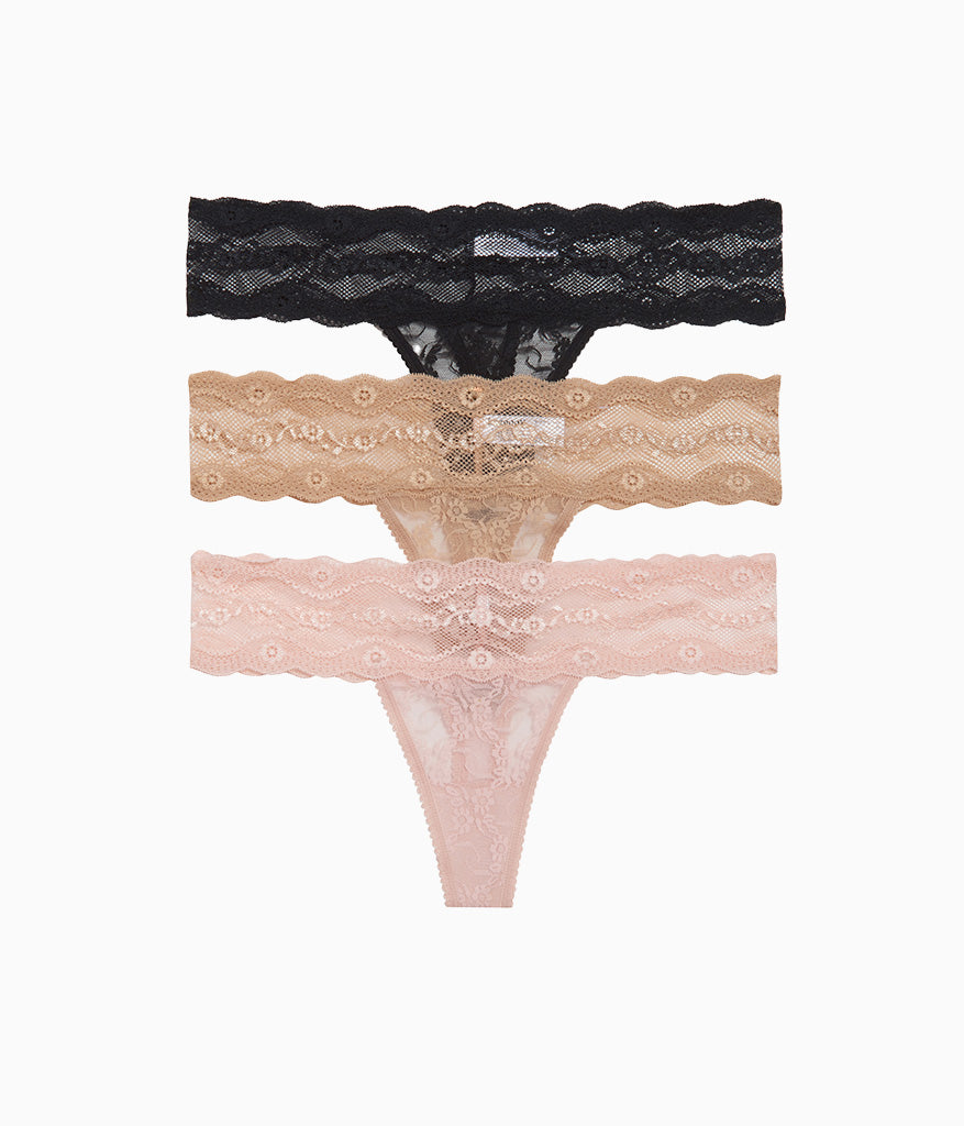 Wacoal Lace Kiss Thong Panty Pack - Rose Smoke/Au Natural/Night