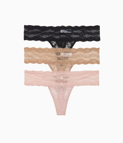 Wacoal Lace Kiss Thong Panty Pack - Rose Smoke/Au Natural/Night
