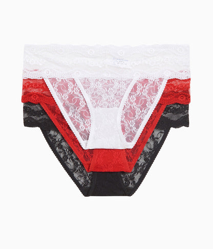 Wacoal Lace Kiss Bikini Panty Pack - White/Crimson Red/Night